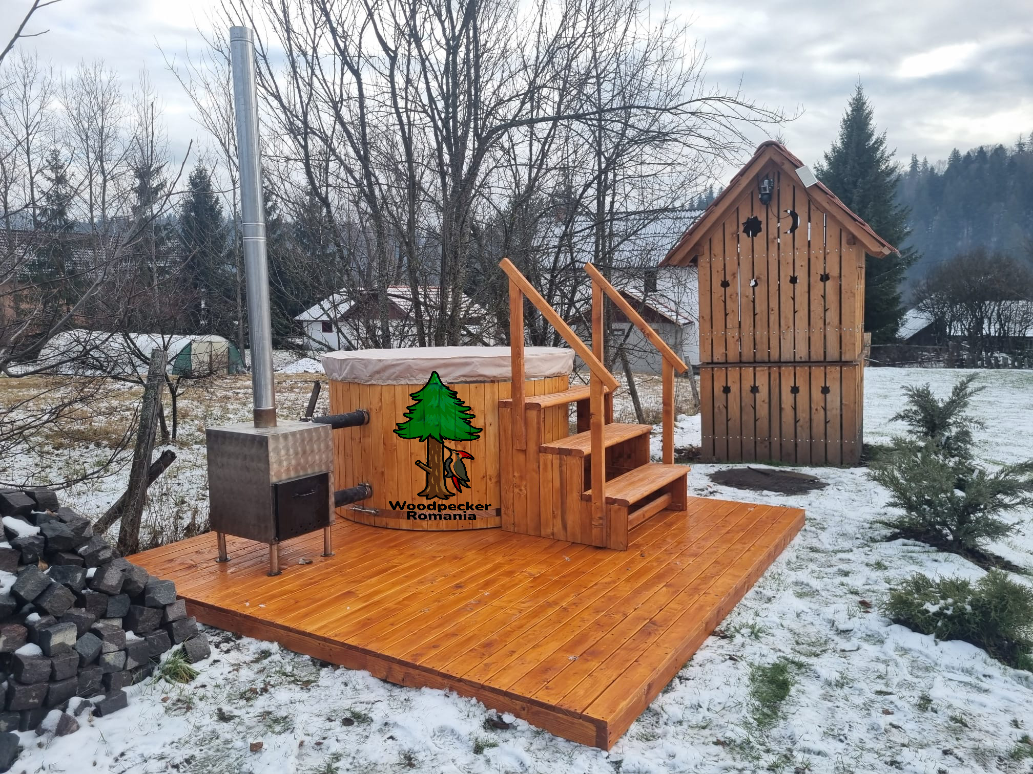 Ciubăr de baie premium pentru 4 - 5 persoane, cu sobă externă 35 kw - imagine 6